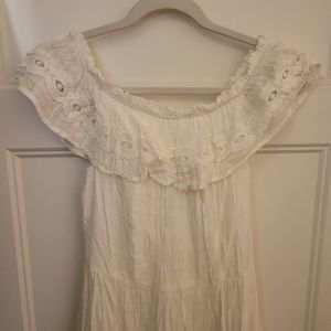 White knee high off the shoulder summer dress